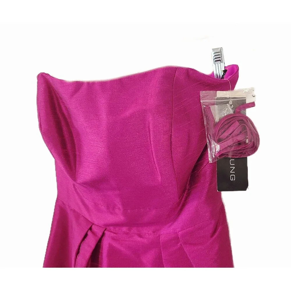 Alfred Sung NWT Watermelon Pink Dupioni Silk Strapless Dress Size 8 - Picture 5 of 8